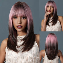 Load image into Gallery viewer, Cosplay False Hair Punk Style Pink Gradient Dark Brown Cosplay Bangs Long Straight Hair Wig Whole Wig Cover
