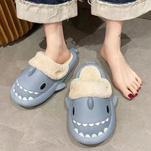 Load image into Gallery viewer, Plush Shark Shaped Cotton Slippers Comfortable Warm Winter Slippers Non-slip Lightweight Indoor Outdoor Couple Slippers
