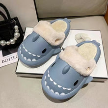Load image into Gallery viewer, Plush Shark Shaped Cotton Slippers Comfortable Warm Winter Slippers Non-slip Lightweight Indoor Outdoor Couple Slippers
