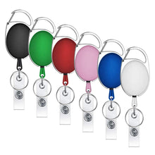 Load image into Gallery viewer, Oval Outdoor Easy-to-pull Buckle Rope Elastic Cable Puller Retractable Keychain Durable Anti Loss Telescopic Buckle Keychain
