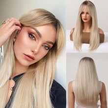 Load image into Gallery viewer, Natural Soft and High Elasticity Colored Wig Cover Synthetic Straight Hair and Bangs for Daily Women Heat Resistant Wig
