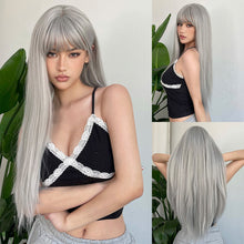 Load image into Gallery viewer, Natural Soft and High Elasticity Colored Wig Cover Synthetic Straight Hair and Bangs for Daily Women Heat Resistant Wig
