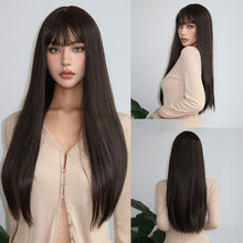 Load image into Gallery viewer, Natural Soft and High Elasticity Colored Wig Cover Synthetic Straight Hair and Bangs for Daily Women Heat Resistant Wig
