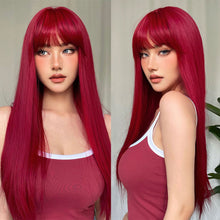Load image into Gallery viewer, Natural Soft and High Elasticity Colored Wig Cover Synthetic Straight Hair and Bangs for Daily Women Heat Resistant Wig
