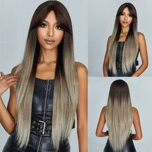 Load image into Gallery viewer, Natural Soft and High Elasticity Colored Wig Cover Synthetic Straight Hair and Bangs for Daily Women Heat Resistant Wig
