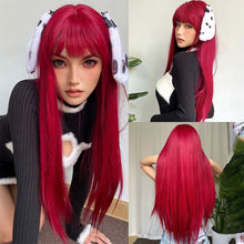 Load image into Gallery viewer, Natural Soft and High Elasticity Colored Wig Cover Synthetic Straight Hair and Bangs for Daily Women Heat Resistant Wig
