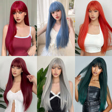 Load image into Gallery viewer, Natural Soft and High Elasticity Colored Wig Cover Synthetic Straight Hair and Bangs for Daily Women Heat Resistant Wig
