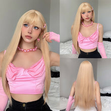Load image into Gallery viewer, Natural Soft and High Elasticity Colored Wig Cover Synthetic Straight Hair and Bangs for Daily Women Heat Resistant Wig
