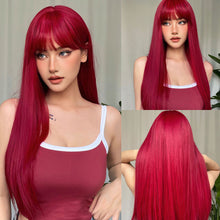 Load image into Gallery viewer, Natural Soft and High Elasticity Colored Wig Cover Synthetic Straight Hair and Bangs for Daily Women Heat Resistant Wig
