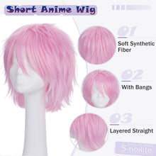 Load image into Gallery viewer, Synthetic Wig Cosplay Wig White Red Green Blue Pink Yellow Hair Short Layer Wig Fake Hair Extension Men Women Party Wig
