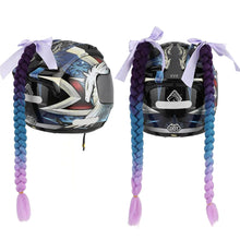 Load image into Gallery viewer, Creative Syntheitc Helmet Pigtails Gradient Ramp Helmet Braids Ponytail Hair with Suction Cup with Bowknot for Motor Bike
