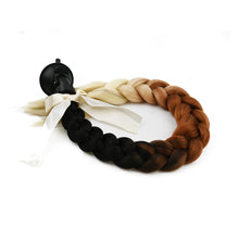 Load image into Gallery viewer, Creative Syntheitc Helmet Pigtails Gradient Ramp Helmet Braids Ponytail Hair with Suction Cup with Bowknot for Motor Bike
