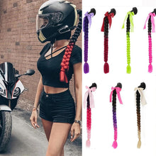Load image into Gallery viewer, Creative Syntheitc Helmet Pigtails Gradient Ramp Helmet Braids Ponytail Hair with Suction Cup with Bowknot for Motor Bike
