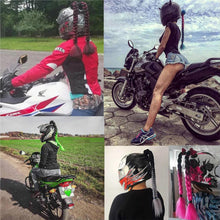 Load image into Gallery viewer, Creative Syntheitc Helmet Pigtails Gradient Ramp Helmet Braids Ponytail Hair with Suction Cup with Bowknot for Motor Bike
