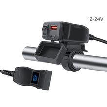 Load image into Gallery viewer, 60W Motorcycle USB PD+QC3.0 Fast Charger Handlebar Dual USB Socket with Switch Voltmeter Power Supply Adapter
