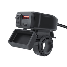Load image into Gallery viewer, 60W Motorcycle USB PD+QC3.0 Fast Charger Handlebar Dual USB Socket with Switch Voltmeter Power Supply Adapter
