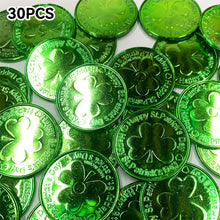 Load image into Gallery viewer, 30Pcs Lucky Shamrock Clover Plastic Pirate Coins for Birthday Irish Saint St. Patrick's Day Theme Party Favors Decoration
