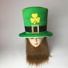 Load image into Gallery viewer, Saint Patricks Day Top Hat Holiday Fake Beard Green Celebration Costume for Irish Festival Party Decor Supplies
