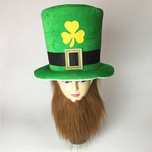 Load image into Gallery viewer, Saint Patricks Day Top Hat Holiday Fake Beard Green Celebration Costume for Irish Festival Party Decor Supplies
