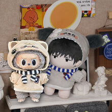Load image into Gallery viewer, For labubu 15cm Cute Cotton Doll Jacket Two-piece Set Universal Versatile Hooded Sweatshirt Scarf Bone Puppy Paw Print Cat Clothes

