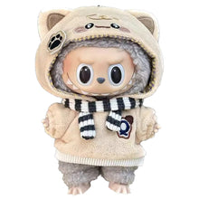 Load image into Gallery viewer, For labubu 15cm Cute Cotton Doll Jacket Two-piece Set Universal Versatile Hooded Sweatshirt Scarf Bone Puppy Paw Print Cat Clothes

