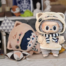 Load image into Gallery viewer, For labubu 15cm Cute Cotton Doll Jacket Two-piece Set Universal Versatile Hooded Sweatshirt Scarf Bone Puppy Paw Print Cat Clothes
