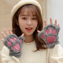 Load image into Gallery viewer, Cute Plush Cat Paw Gloves Thickened Fleece Warm Winterproof Half-finger Gloves Comfortable Soft Fabric Gloves for Adults Children
