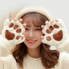 Load image into Gallery viewer, Cute Plush Cat Paw Gloves Thickened Fleece Warm Winterproof Half-finger Gloves Comfortable Soft Fabric Gloves for Adults Children
