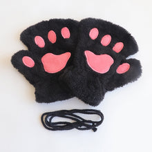 Load image into Gallery viewer, Cute Plush Cat Paw Gloves Thickened Fleece Warm Winterproof Half-finger Gloves Comfortable Soft Fabric Gloves for Adults Children
