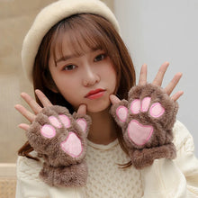 Load image into Gallery viewer, Cute Plush Cat Paw Gloves Thickened Fleece Warm Winterproof Half-finger Gloves Comfortable Soft Fabric Gloves for Adults Children
