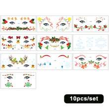 Load image into Gallery viewer, 10pcs/set Christmas Face Stickers Tattoo Stickers Holiday Parties Cute Colored Disposable Makeup Face Stickers
