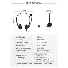 Load image into Gallery viewer, Call Center Headphone USB Wired Business Headset With 3.5mm Mic Volume Control Mute Cancelling Telephone Operator
