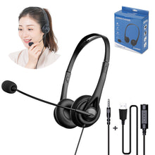 Load image into Gallery viewer, Call Center Headphone USB Wired Business Headset With 3.5mm Mic Volume Control Mute Cancelling Telephone Operator
