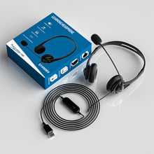 Load image into Gallery viewer, Call Center Headphone USB Wired Business Headset With 3.5mm Mic Volume Control Mute Cancelling Telephone Operator
