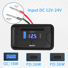 Load image into Gallery viewer, Car RV Quick Charge 3.0 PD USB 3-Ports Charger Socket Adapter 12V/24V USB Power Outlet with Swith Voltage Display for Marine Bus
