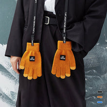 Load image into Gallery viewer, 1 Pair Knitted Warm Gloves Outdoor Non-Slip Touch Screen Riding Gloves With Removable Lanyard
