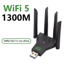 Load image into Gallery viewer, Driver Free 1300Mbps USB WiFi Adapter 2.4G/5Ghz Dual Band Wi-Fi 4 Antenna Wireless Receiver For PC/Laptop
