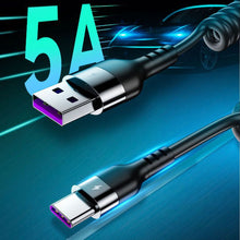 Load image into Gallery viewer, Spring Telescopic 100W 5A Fast Charging Type C Data Cable USB Micro Car Phone Charger for iPhone13 14 Pro Sumsung Xiaomi POCO
