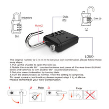 Load image into Gallery viewer, Customs Code Lock for Travel Luggage Password Changeable Black Lock Contrast Design Padlock 3 Digit Combination Lock
