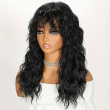 Load image into Gallery viewer, Curled Bangs Wave Wig Gray Long Wave Wig Synthetic Fiber Wig Women Wave Curly Hair Full Wig
