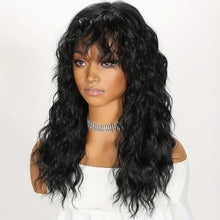 Load image into Gallery viewer, Curled Bangs Wave Wig Gray Long Wave Wig Synthetic Fiber Wig Women Wave Curly Hair Full Wig
