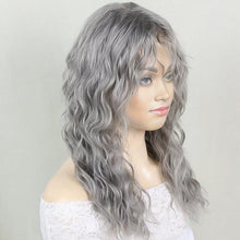 Load image into Gallery viewer, Curled Bangs Wave Wig Gray Long Wave Wig Synthetic Fiber Wig Women Wave Curly Hair Full Wig
