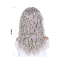 Load image into Gallery viewer, Curled Bangs Wave Wig Gray Long Wave Wig Synthetic Fiber Wig Women Wave Curly Hair Full Wig
