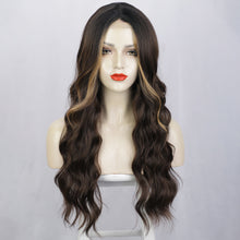 Load image into Gallery viewer, Front Lace Wig with Small Lace Cross Dyed Long Curly Hair Gradient Dyed Curly Wig Synthetic Full Top Women's Wig Cover
