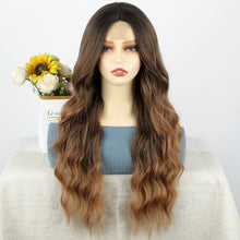 Load image into Gallery viewer, Front Lace Wig with Small Lace Cross Dyed Long Curly Hair Gradient Dyed Curly Wig Synthetic Full Top Women's Wig Cover
