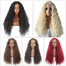Load image into Gallery viewer, African Wig Women's Fashionable Black and Red Small Curly Hair Water Ripple Corn Perm Split Bangs Full Top Headband
