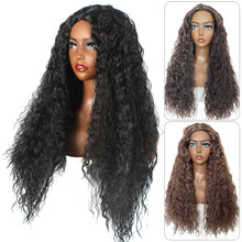 Load image into Gallery viewer, African Wig Women's Fashionable Black and Red Small Curly Hair Water Ripple Corn Perm Split Bangs Full Top Headband
