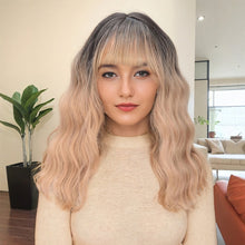 Load image into Gallery viewer, Female Wig S Split Seam Dyed Water Ripple Brown Black Gradient Gold Headband Wavy Curly Medium Long Hair Wig
