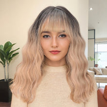 Load image into Gallery viewer, Female Wig S Split Seam Dyed Water Ripple Brown Black Gradient Gold Headband Wavy Curly Medium Long Hair Wig
