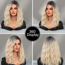 Load image into Gallery viewer, Female Wig S Split Seam Dyed Water Ripple Brown Black Gradient Gold Headband Wavy Curly Medium Long Hair Wig
